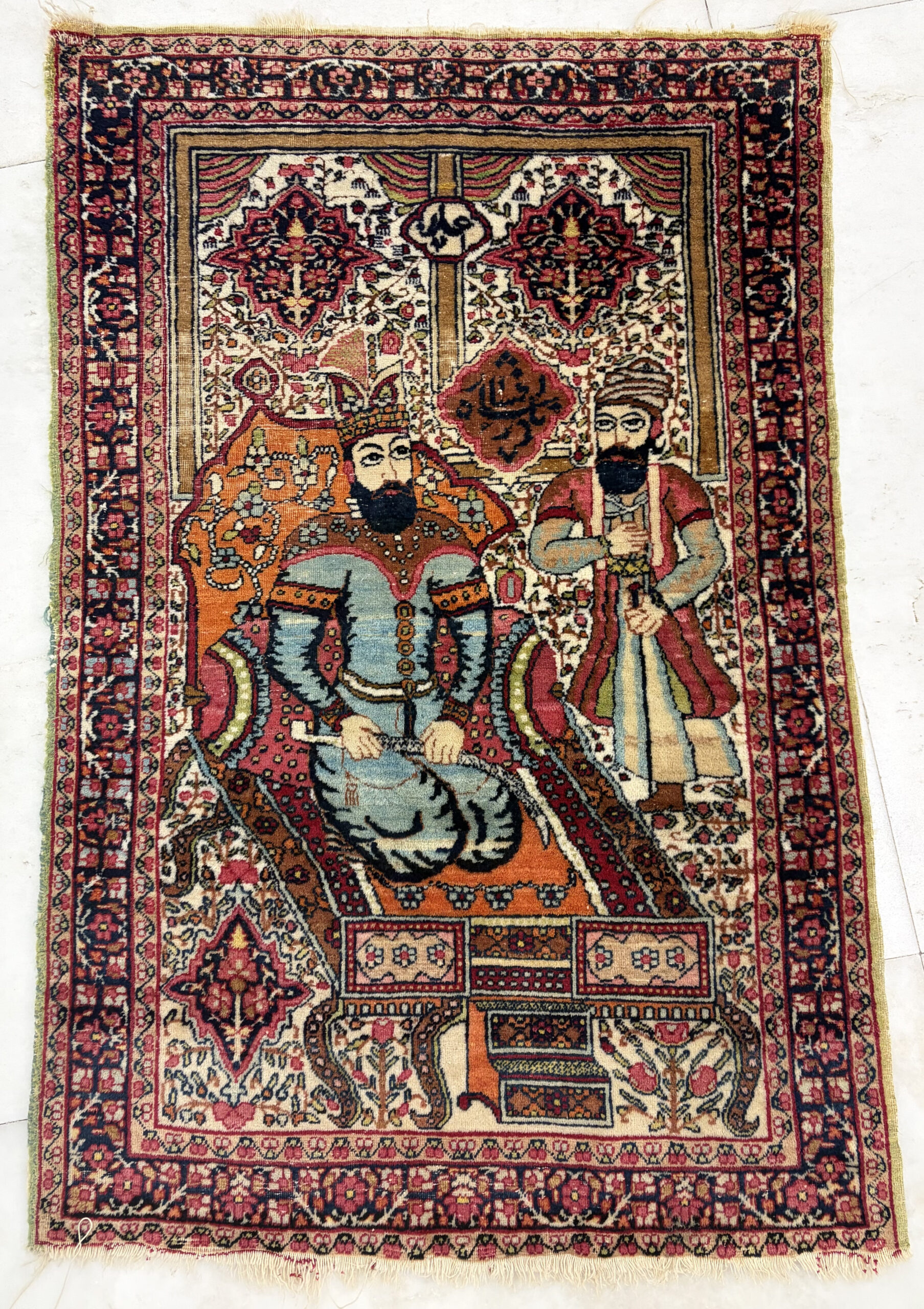 89X58 Antique Kerman Persian Pictorial Rug سجادة كرمان فارسيه أنتيك نادر شاه