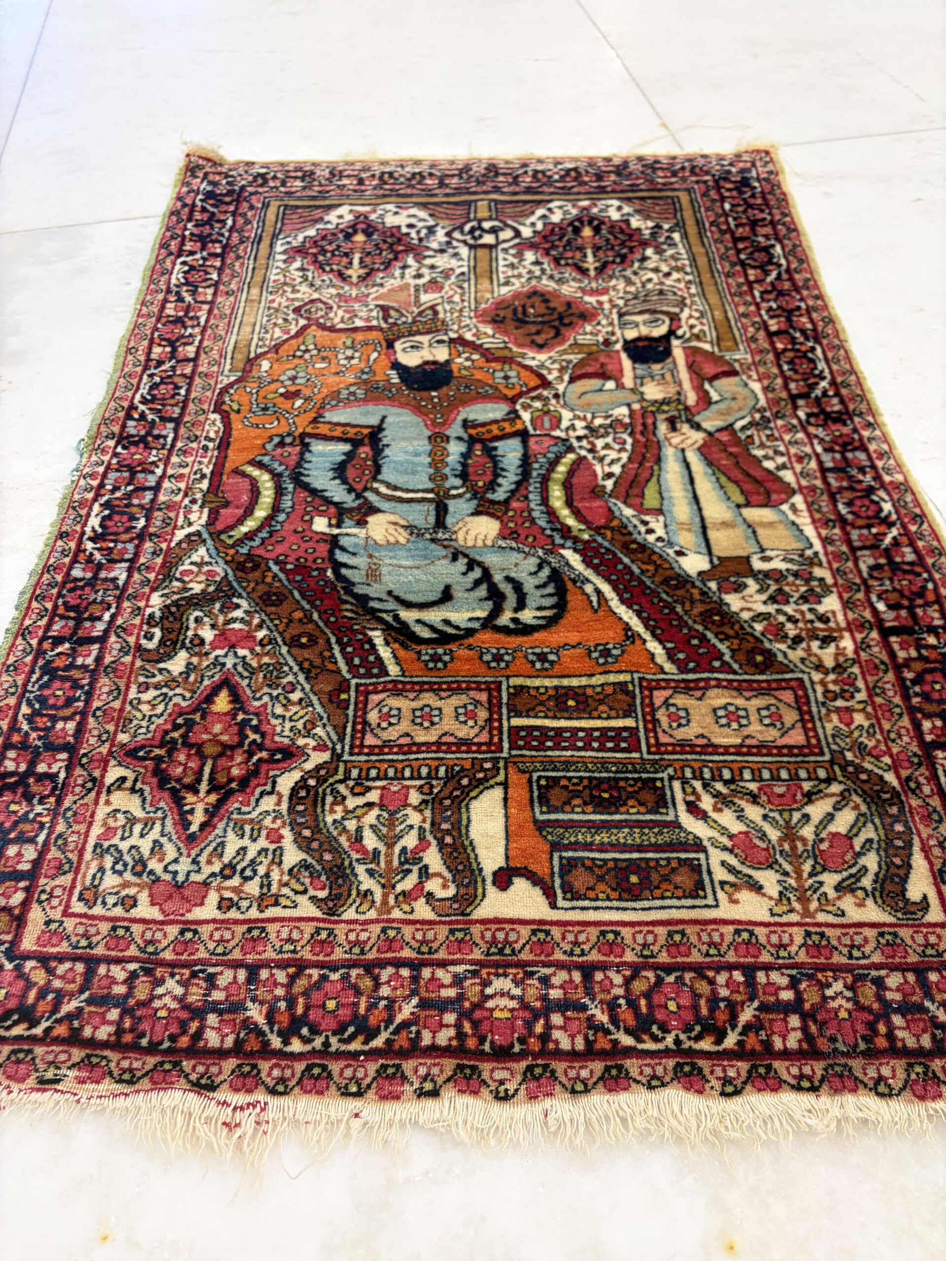 89X58 Antique Kerman Persian Pictorial Rug سجادة كرمان فارسيه أنتيك نادر شاه - Image 5