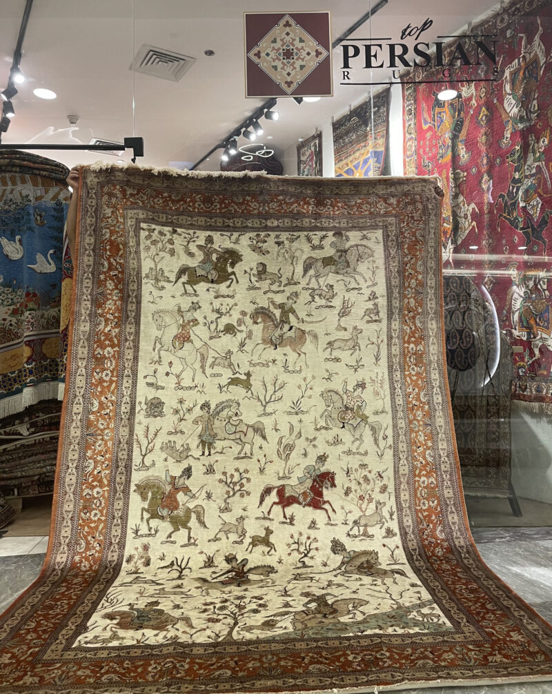 307X2 Simi antique rare Qom fine silk rug سجاده قم حرير طبيعي