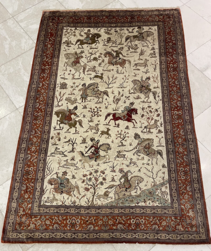 307X2 Simi antique rare Qom fine silk rug سجاده قم حرير طبيعي - Image 4