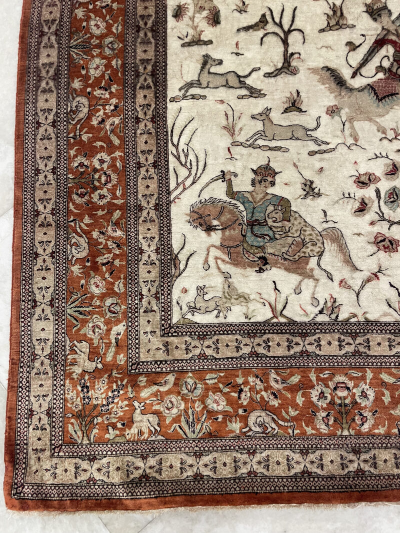 307X2 Simi antique rare Qom fine silk rug سجاده قم حرير طبيعي - Image 3