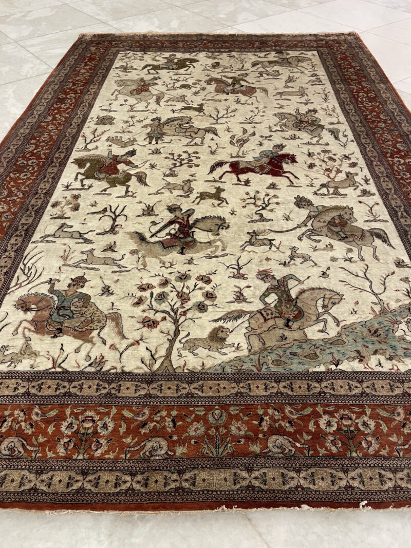 307X2 Simi antique rare Qom fine silk rug سجاده قم حرير طبيعي - Image 2
