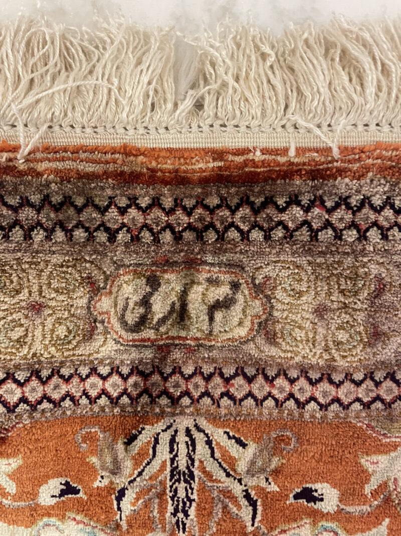 307X2 Simi antique rare Qom fine silk rug سجاده قم حرير طبيعي - Image 5