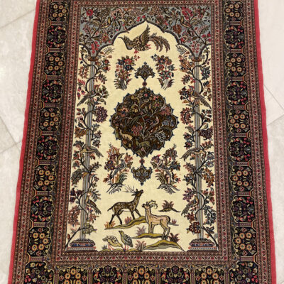 2X140 Simi antique rare Qom fine rug سجاده قم