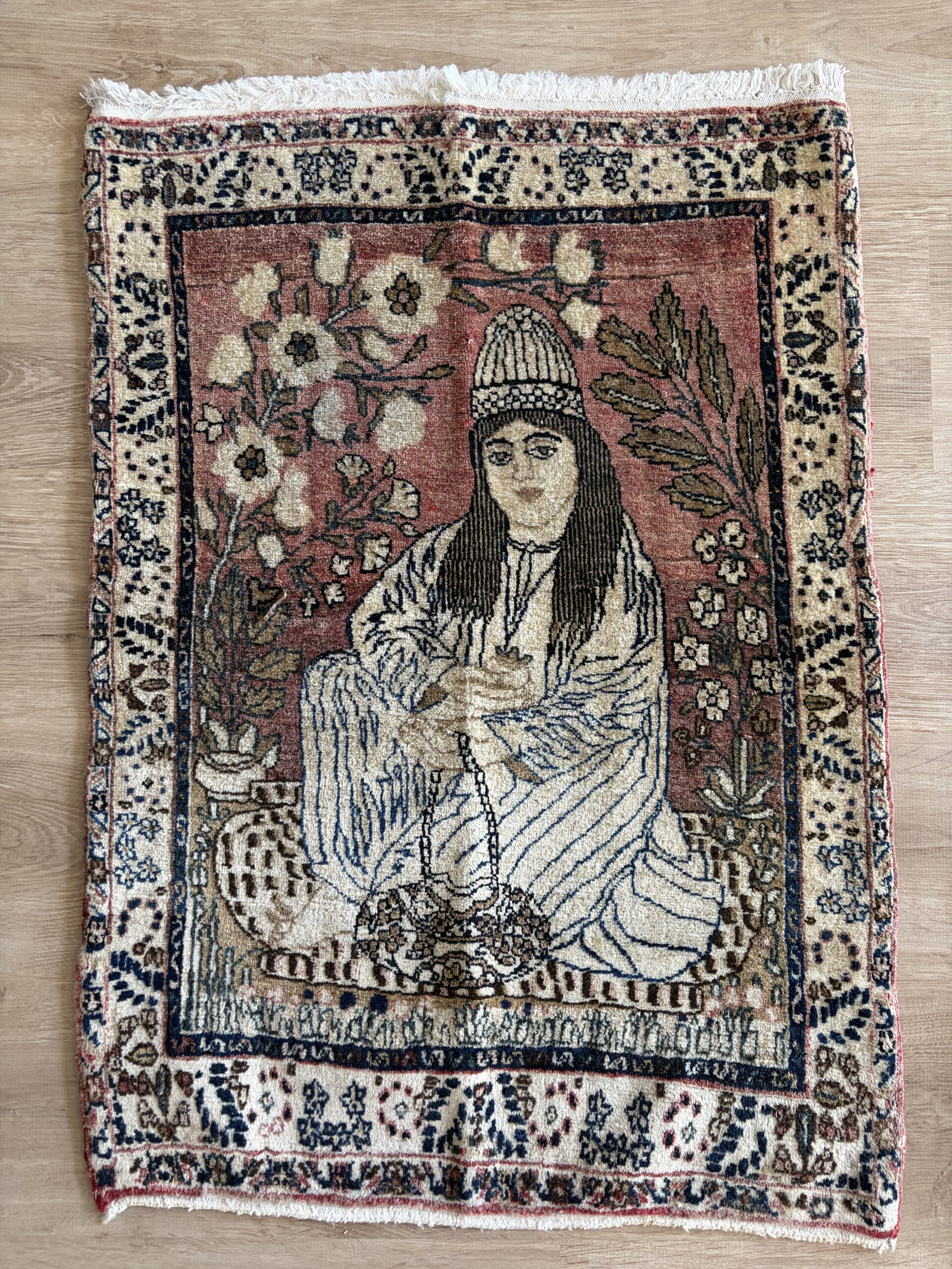 86X762 Antique Kerman Persian Pictorial Rug سجادة كرمان فارسيه أنتيك